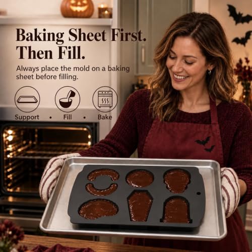 HKNMTT Skull Cake Pizza Pan 6 Spooky Shapes Halloween Silicone Baking Mold - Image 6