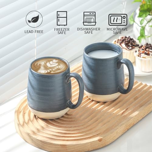 HASENSE Porcelain Coffee Mugs Set of 6, 15 Ounce Large Ceramic Coffee Cups Set with Handle for Latte, Tea, Cocoa and Hot Chocolate, Dark Blue Coffee Mugs for Men and Women, Microwave Safe - Image 6