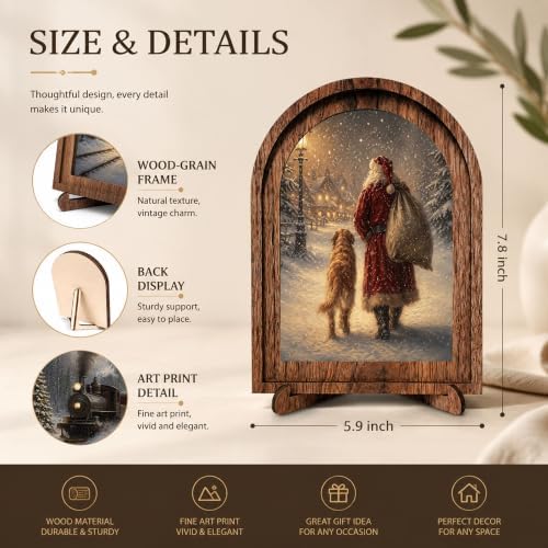 Santa and Dog Arched Table Sign, Rustic Christmas Farmhouse Decor - Image 2