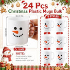 Potchen 24 Pcs Christmas Plastic Mugs Bulk 12 oz, Snowman - Image 2