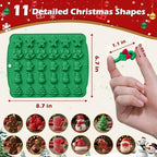 HKNMTT Christmas Silicone molds for Xmas Candy Chocolate Wax Decor, 60 Cavity 11 Shapes Gummy Mould, Including Tree Santa Cane Hat Socks Elk Gingerbread Man Bell Glove Snowman Food Grade DIY Set - Image 2