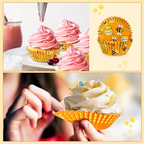 SANNIX 450pcs Yellow Cupcake Liners - 9 Bee Designs for Parties & Celebrations - Image 4