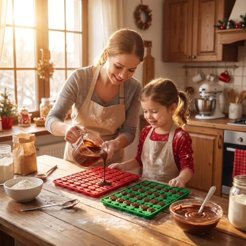 2Pcs Christmas Silicone Molds - 144-Cavity Mini Christmas Candy Molds with Gingerbread Man Santa Claus molds for Chocolate Candy Fondant CupcakeGummy Mold for Baking - Image 5