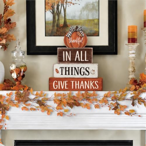 4 Pcs Fall Tiered Tray Decor, Wooden Fall Decorations for Home - Image 7