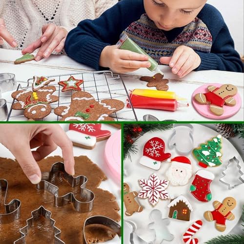Christmas Cookie Cutters, 8PCS Holiday Cookie Cutter Shapes - Snowman,Christmas Tree,Gingerbread Man,Candy Cane,Snowflake,Santa Face,Christmas House, Winter Glove Cookies Mold - Image 4