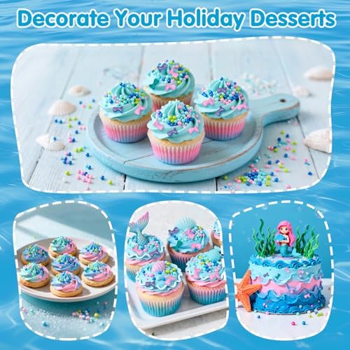 Mermaid Sprinkles, Edible Pearl Sprinkle for Cake Decorating,130g/4.58oz, Blue Green Purple Pearls Mix Baking Candy, Ocean Theme Cake Topper Cupcake Cookie Ice Cream Decorations, Birthday Children's Summer Party Supplies - Image 4