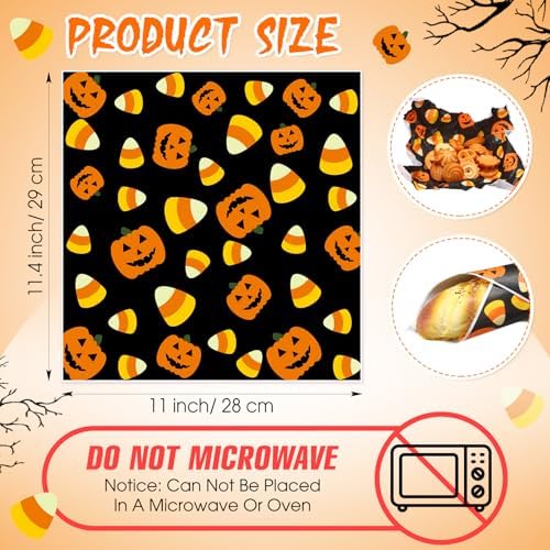 Marspark 100 Sheet Halloween Wax Paper Pumpkin Food Wrapping 11.4 x 11 Inch - Image 3
