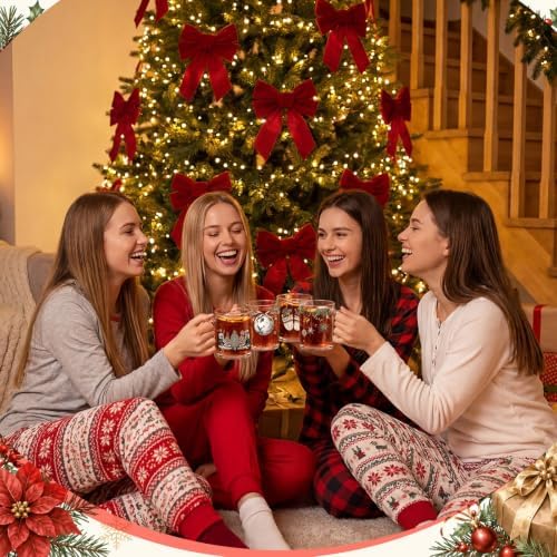 Tioncy 4 Pcs Christmas Glass Coffee Mugs 12 oz Clear Holiday Cups - Image 6