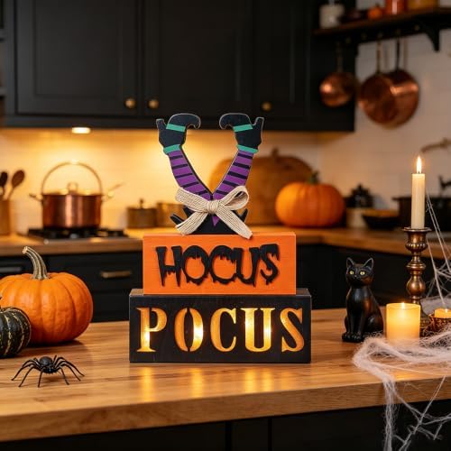 Halloween Decorations Indoor, MEETYAMOR 3-Layered Legs Block Halloween Decor, LED Halloween Lights HOCUS POCUS Sign Hocus Pocus Decorations for Home, Gothic Decor for Halloween Party Decorations - Image 3