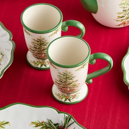 Holly Tree Christmas Mugs – Set of 4 16oz Ceramic Holiday Mugs with Classic Tree Design, Dishwasher Safe, Cozy Seasonal Drinkware for Coffee, Tea, and Cocoa - Image 5
