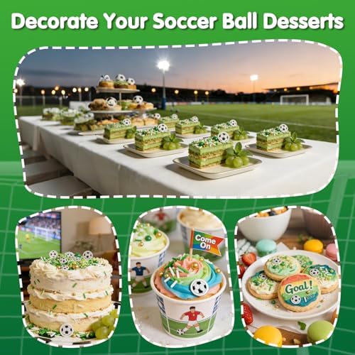 Edible Soccer Sprinkles for Cake Decorating,Food Grade 130g,Baking Sprinkle Mix for Sports & Football Theme Party,Green Gold White Pearls and Jimmies with Soccer Wafer Paper Toppers,for Cupcakes,Ice Cream,Cookies,Donut,Cake Decorations,Match Viewing Ev... - Image 5