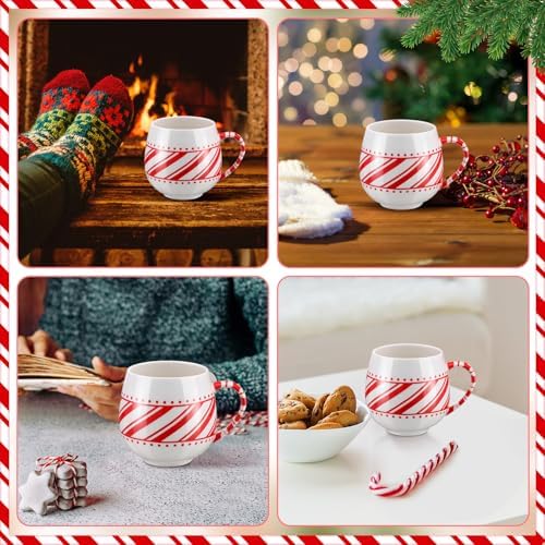 Layhit 6 Pcs Candy Cane Ceramic Mugs Christmas Coffee Mug Set Red White - Image 4