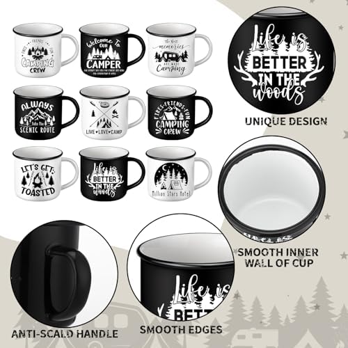 Mumufy 9 Pcs Camping Coffee Enamel Mugs 12 oz Happy Campers Tea Cups - Image 4