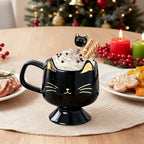 Christmas Mugs High-Footed Ceramic Cat Mug – 13.5oz Unique Coffee Cup with kitty Expression Design, Fun Gift for Women, Girls, Kids, Cat Lovers (black) - Image 3