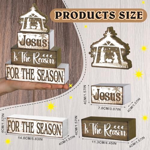 Moucuny 4 Pcs Christmas Jesus Religious Table Decor Christian Wooden Signs - Image 3