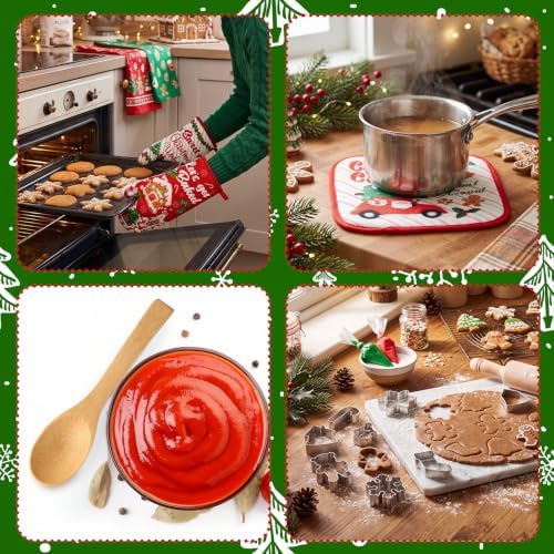 Qinyoung 48 Pcs Christmas Kitchen Oven Mitts Pot Holders, Cartoon Christmas - Image 4