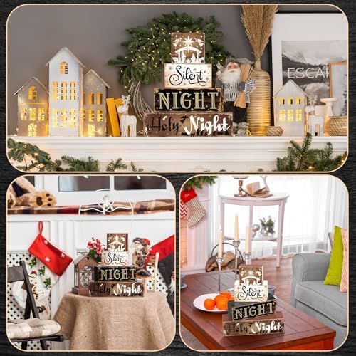 Moucuny 4 Pcs Christmas Holy Night Table Decor Farmhouse Wooden Block Signs - Image 6