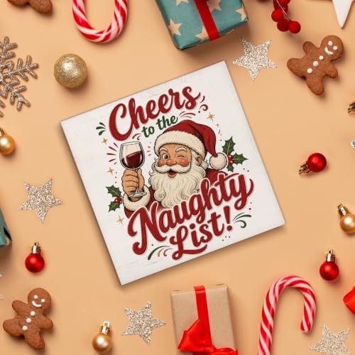 Funny Christmas Decorations Indoor, Santa Claus Wooden Sign Wine Decor - Image 4