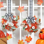 Syhood 2 Pcs 9 Inch Small Fall Wreath for Cabinet Mini Fall Wreath - Image 3