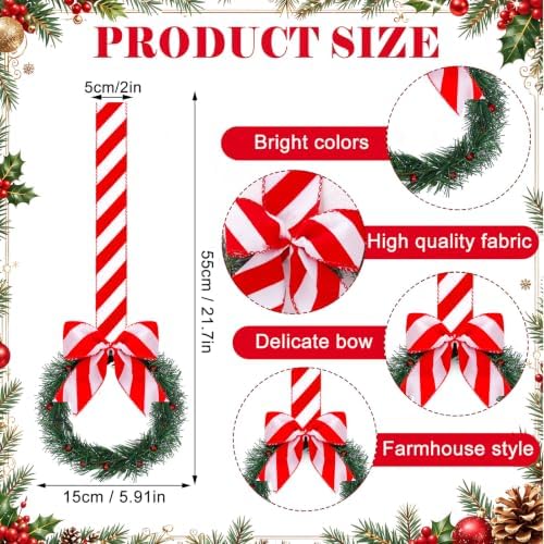 Retrowavy 12 Pcs Mini Christmas Kitchen Cabinet Wreaths with Candy Cane Bow - Image 2