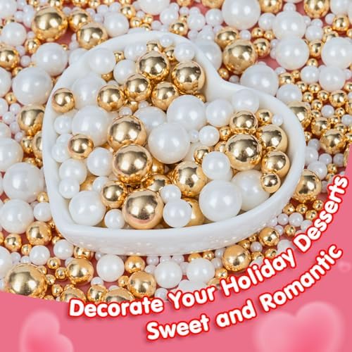 Edible Pearl Sprinkles for Cake Decorating,Christmas White Gold Pearls Mix - Image 5