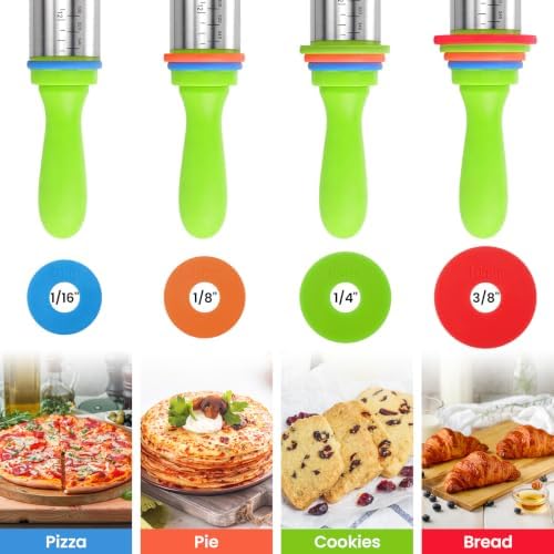 Stainless Steel Dough Roller Pins with Handle for Baking, Adjustable Rolling Pin with Thickness Rings for Cookie Decorating, Kitchen Baking Essential Tools for Fondant Cake Baker Pizza Cookie - Image 3