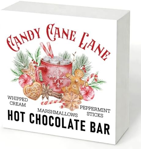 Candy Cane Lane Hot Chocolate Bar Sign, Christmas Kitchen Wood Box Decor by Unknown