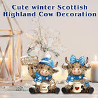 2 Pack Winter Highland Cow Figurine Decor, Resin Table Decor - Image 5
