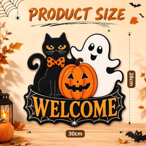 Halloween Party Decorations - Halloween Welcome Wreaths Sign for Front Door - Image 4