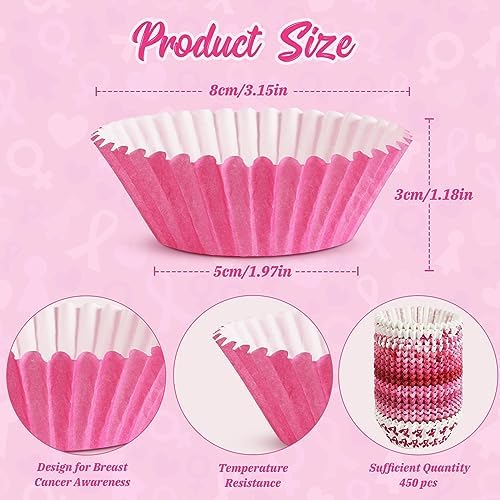 SANNIX 450 pcs Breast Cancer Cupcake Liners, Pink Ribbon Baking Cups - Image 2