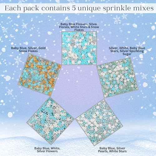 Confect Christmas Sprinkles | Mix Blue White & Silver Pearls | Flower & Star | Gold Snowflake Sprinkles | Cake Decorating Sprinkles - 5 Oz - Image 4