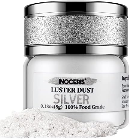 Silver Luster Dust Edible - 5 Grams Food Grade Vegan Cake Shimmer Dusting Powder, Edible Metallic Powder for for Cake Decorating, Baking, Fondant, Chocolate, Drinks, Cookies Painting & More by INOCERIS