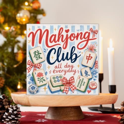 Christmas Mahjong Decor, Chinoiserie Mahjong Club Wooden Sign Decorations - Image 3