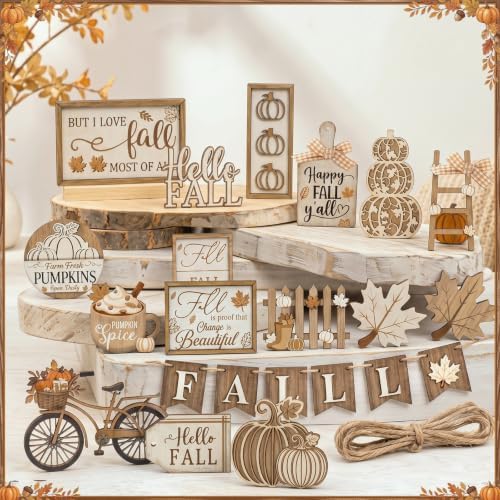 Shellwei 20 Pcs Thanksgiving Tiered Tray Decor Set, Neutral Autumn Sign - Image 3