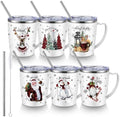 Didaey 6 Pcs Christmas Coffee Mugs Cups 11 oz Christmas Stainless Steel Tumbler Vacuum Insulated Coffee Cups with Handle Lid Straw Wine Mug for Winter Xmas Gift Holiday Party Supplies(Buffalo Plaid) by Didaey