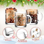 Maxcheck 6 Pack 12 oz Christmas Coffee Mugs, Gingerbread Glass Cups Bulk - Image 5