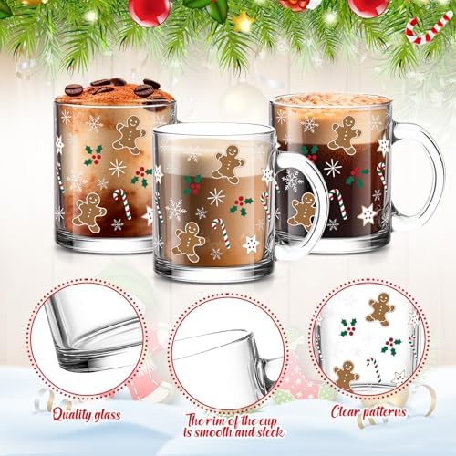 Maxcheck 6 Pack 12 oz Christmas Coffee Mugs, Gingerbread Glass Cups Bulk - Image 5