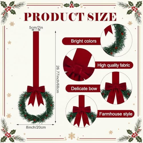 Retrowavy 12 Pcs Small Christmas Wreath, 8'', Classic, Burgundy Red - Image 2