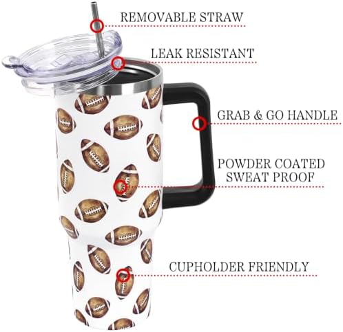 Fall Thanksgiving Tumbler with Lid and Straw 40oz,Cute Football Vacuum Insulated Leak Proof Stainless Steel Coffee Cup for Game Day, Farmhouse Accessories Gift for Women Girls - Image 4