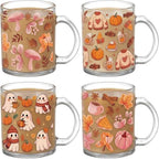 Tioncy 4 Pcs Fall Coffee Mugs 12 oz Pumpkin Harvest Glass Cups by Tioncy