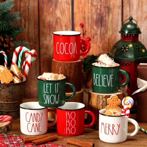 6 Pcs Christmas Mini Coffee Mugs Red White Hot Cocoa Coffee Cups - Image 2