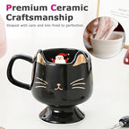 Christmas Mugs High-Footed Ceramic Cat Mug – 13.5oz Unique Coffee Cup with kitty Expression Design, Fun Gift for Women, Girls, Kids, Cat Lovers (black) - Image 6