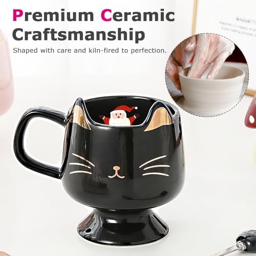 Christmas Mugs High-Footed Ceramic Cat Mug – 13.5oz Unique Coffee Cup with kitty Expression Design, Fun Gift for Women, Girls, Kids, Cat Lovers (black) - Image 6
