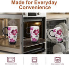 Topadorn 17oz Ceramic Travel Mug with Lid, Pink Floral Coffee Mug for Women - Image 6