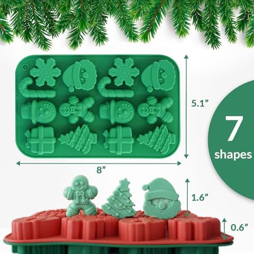 HKNMTT Christmas Silicone Chocolate Molds, 4 PCS Candy Baking Moulds, 3D Snowflake Cane Snowman Xmas Tree Gingerbread Man Santa Claus Gift Box Shape Mold for DIY Handmade Soap Candles Jello - Image 4