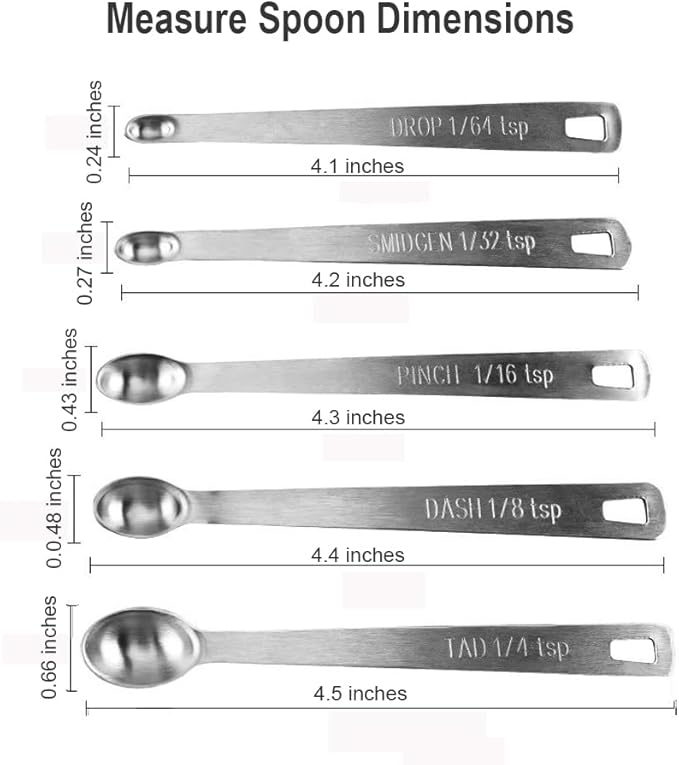 Measuring Spoons Set, Includes 1/4 tsp, 1/8 tsp, 1/16 tsp, 1/32 tsp, 1/64 tsp - Image 2
