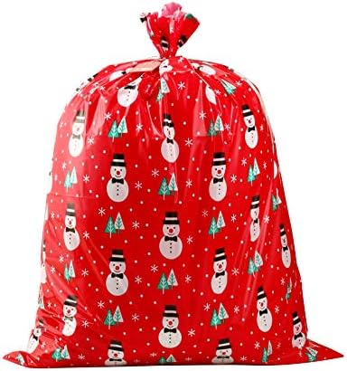 Giant Christmas Red Snowman Plastic Gift Bag (36"x44") - Jumbo Celebration Bag With Tag Card for Large Gifts - 1 PC by CCINEE