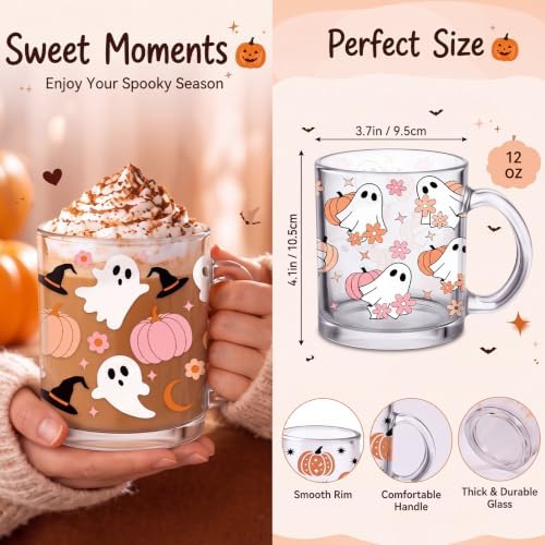 Bokon 4 Pcs Halloween Glass Coffee Mugs with Handle, 12 oz - Image 3