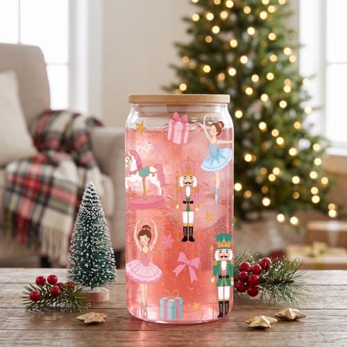 Christmas Nutcracker Gifts Xmas Holiday Glass Cups with Lid Straw - Image 6