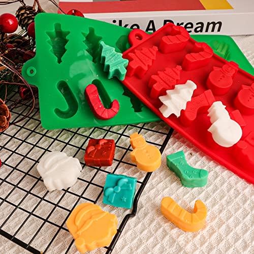 Christmas Silicone Molds Christmas Chocolate Mold Candy Molds for Baking Sweet Treats,Cake Xmas Gift Handmade Soap Candles with Shape of Christmas Tree Santa Head for Christmas Party, Home Baking - Image 3